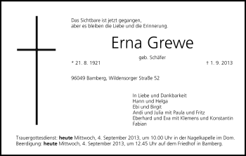 Anzeige von Erna Grewe von MGO