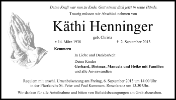Anzeige von Käthi Henninger von MGO