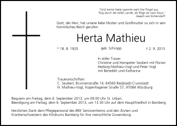 Anzeige von Herta Mathieu von MGO