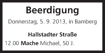 Anzeige von Beerdigung vom 05.09.2013 von MGO