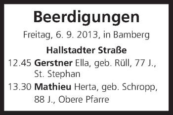 Anzeige von Beerdigungen vom 06.09.2013 von MGO