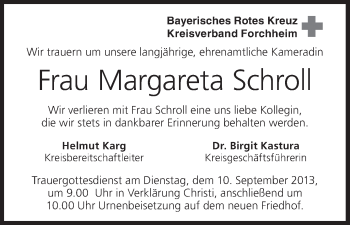 Anzeige von Margareta Schroll von MGO