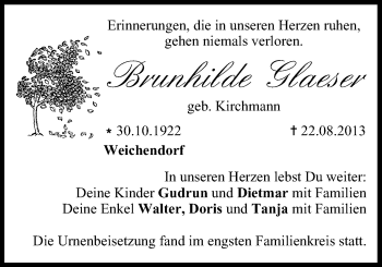 Anzeige von Brunhilde Glaeser von MGO