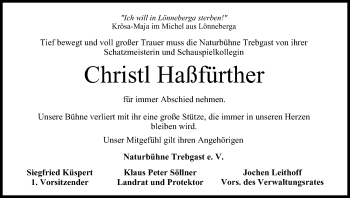 Anzeige von Christl Haßfürther von MGO