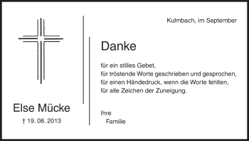 Anzeige von Else Mücke von MGO