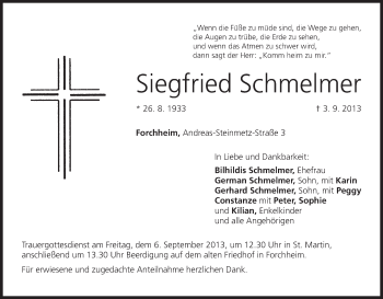 Anzeige von Siegfried Schmelmer von MGO