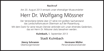 Anzeige von Wolfgang Mössner von MGO
