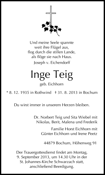 Anzeige von Inge Teig von MGO