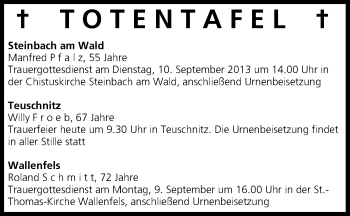 Anzeige von Totentafel vom 07.09.2013 von MGO