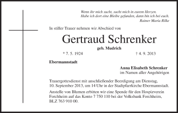 Anzeige von Gertraud Schrenker von MGO
