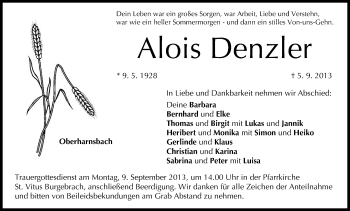 Anzeige von Alois Denzler von MGO