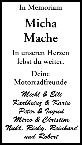 Anzeige von Michael Mache von MGO