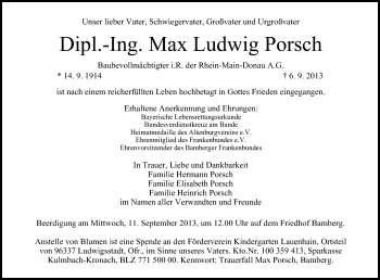 Anzeige von Max Ludwig Porsch von MGO