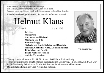 Anzeige von Helmut Klaus von MGO