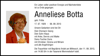 Anzeige von Anneliese Botta von MGO