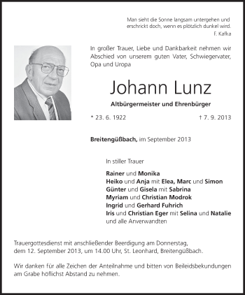 Anzeige von Johann Lunz von MGO