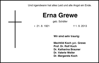 Anzeige von Erna Grewe von MGO