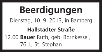 Anzeige von Beerdigungen vom 10.09.2013 von MGO