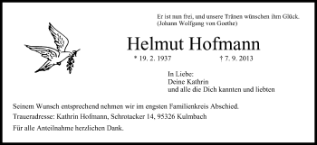 Anzeige von Helmut Hofmann von MGO