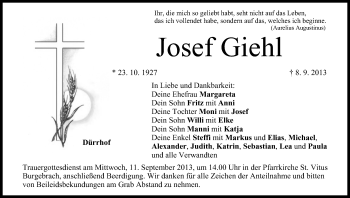 Anzeige von Josef Giehl von MGO