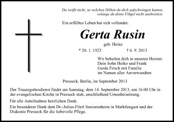 Anzeige von Gerta Rusin von MGO
