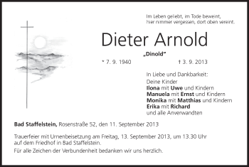 Anzeige von Dieter Arnold von MGO