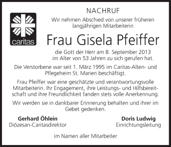 Anzeige von Gisela Pfeiffer von MGO