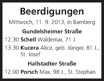 Anzeige von Beerdigungen vom 11.09.2013 von MGO