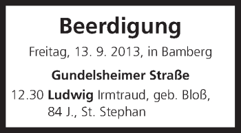 Anzeige von Beerdigung vom 13.09.2013 von MGO