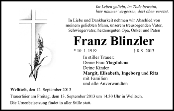 Anzeige von Franz Blinzler von MGO