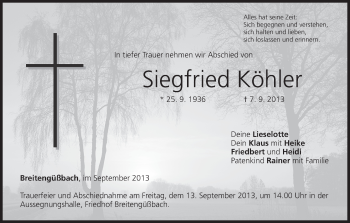 Anzeige von Siegfried Köhler von MGO