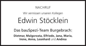 Anzeige von Edwin Stöcklein von MGO