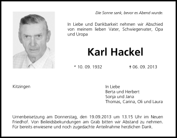 Anzeige von Karl Hackel von MGO