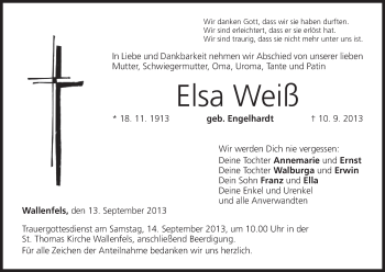 Anzeige von Elsa Weiß von MGO