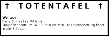Anzeige von Totentafel vom 13.09.2013 von MGO