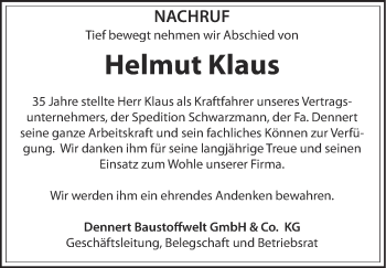 Anzeige von Helmut Klaus von MGO