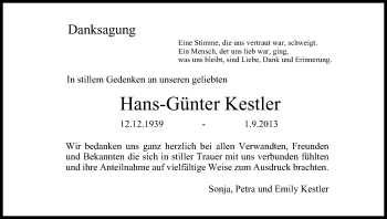 Anzeige von Hans-Günter Kestler von MGO