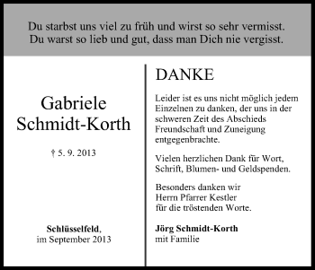 Anzeige von Gabriele Schmidt-Korth von MGO