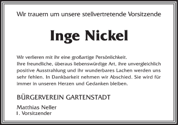 Anzeige von Inge Nickel von MGO