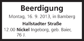 Anzeige von Beerdigung vom 16.09.2013 von MGO