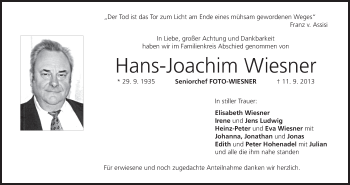 Anzeige von Hans-Joachim Wiesner von MGO