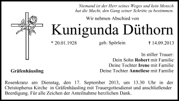 Anzeige von Kunigunda Düthorn von MGO