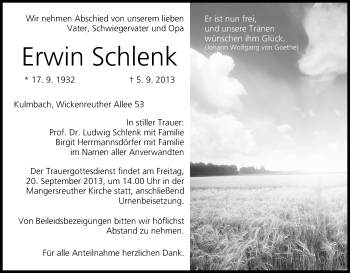 Anzeige von Erwin Schlenk von MGO