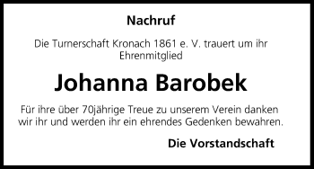 Anzeige von Johanna Barobek von MGO