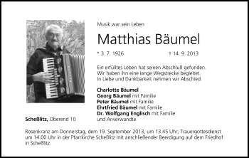 Anzeige von Matthias Bäumel von MGO