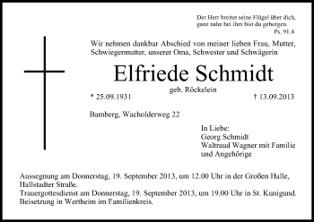 Anzeige von Elfriede Schmidt von MGO