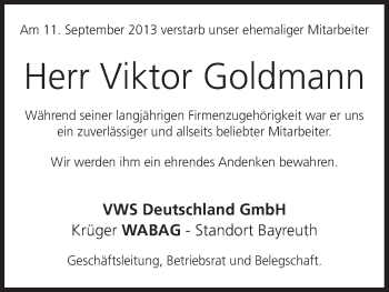 Anzeige von Viktor Goldmann von MGO