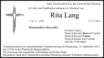 Anzeige von Rita Lang von MGO