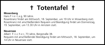 Anzeige von Totentafel vom 18.09.2013 von MGO