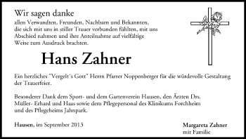 Anzeige von Hans Zahner von MGO